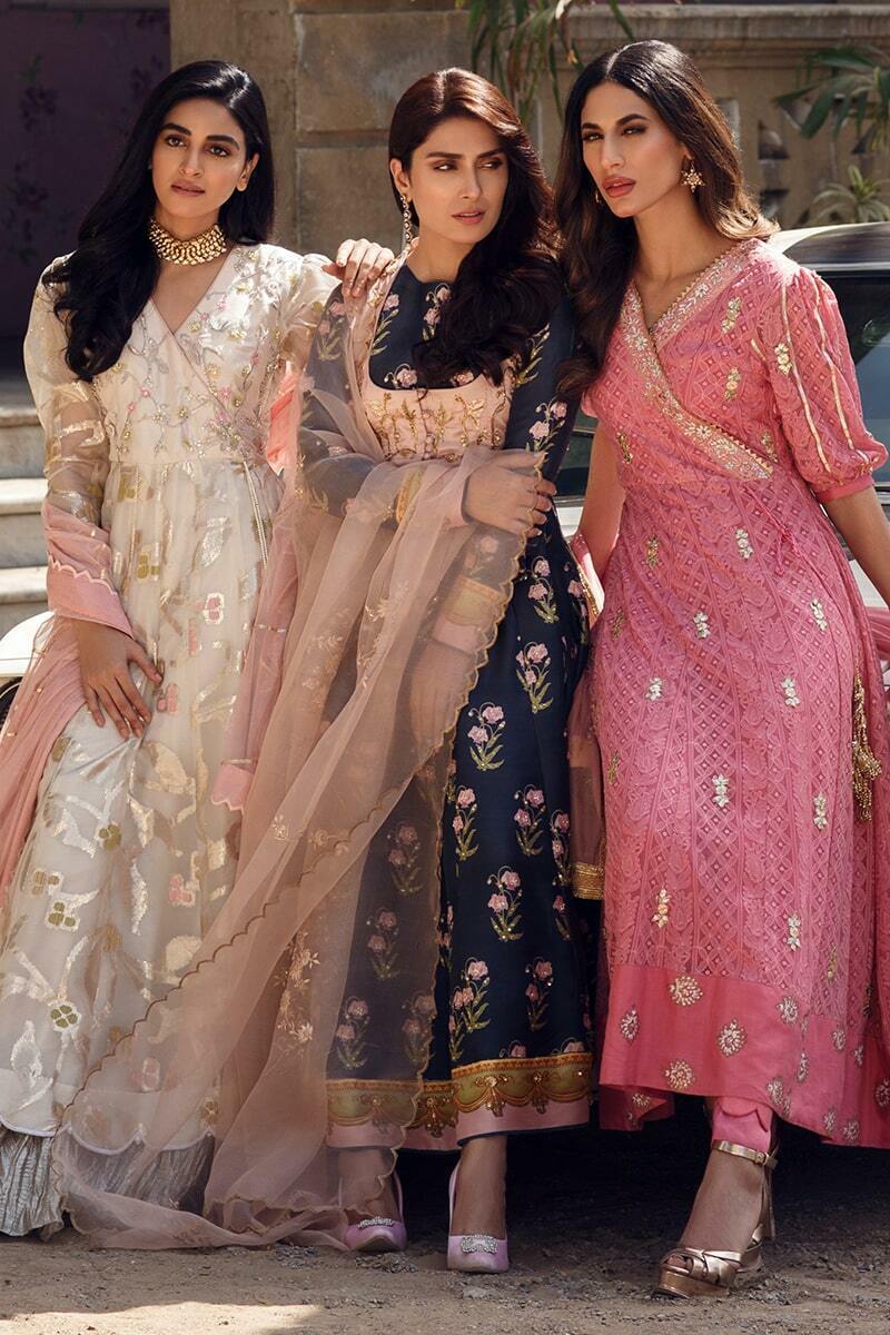 Floral White Anarkali and Dupatta With Pants