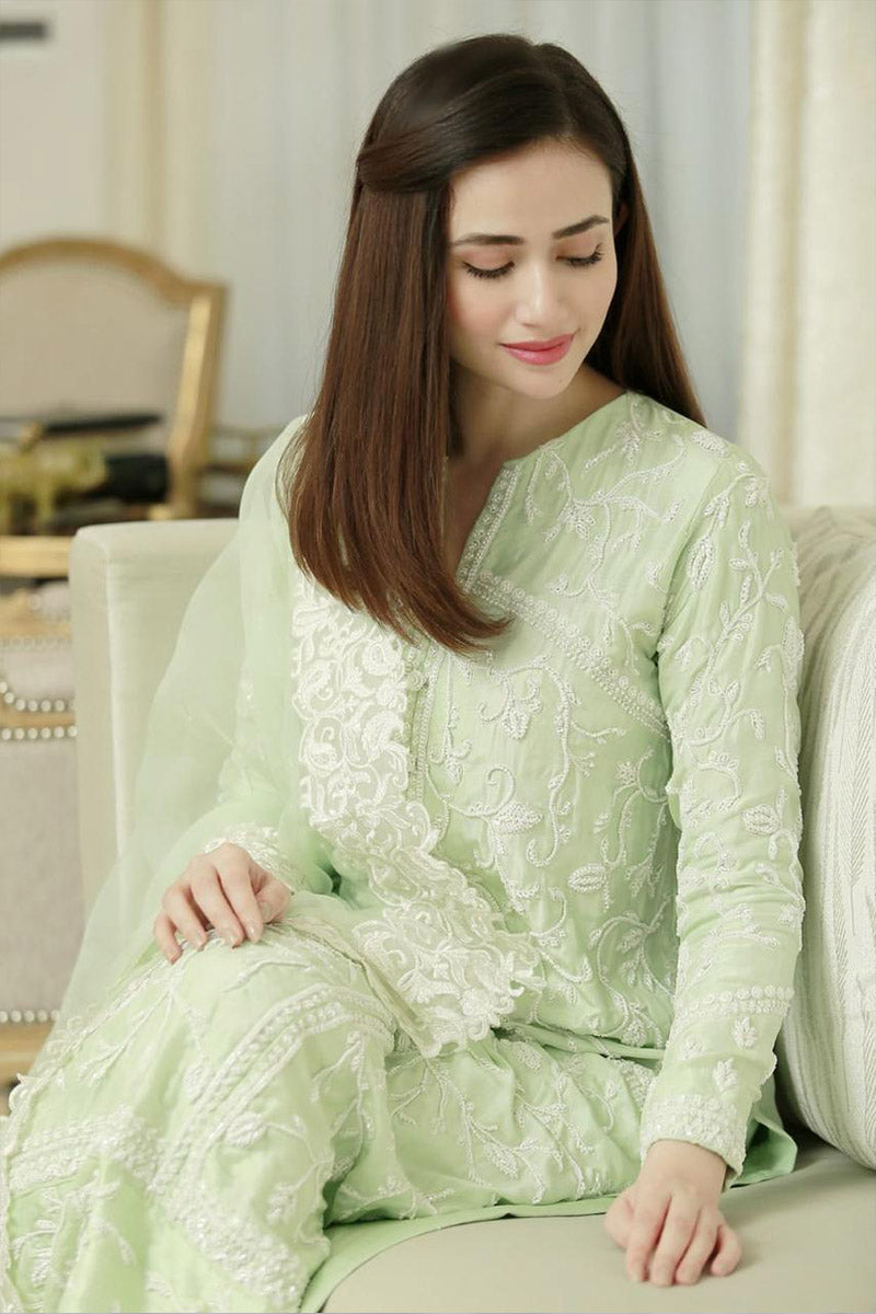 Green Bouquet Shirt and Dupatta With Pants
