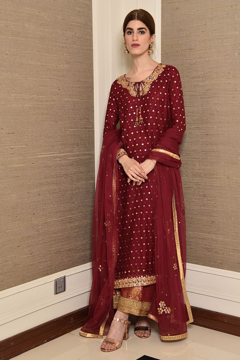 Crimson love Shirt and Dupatta With Pants