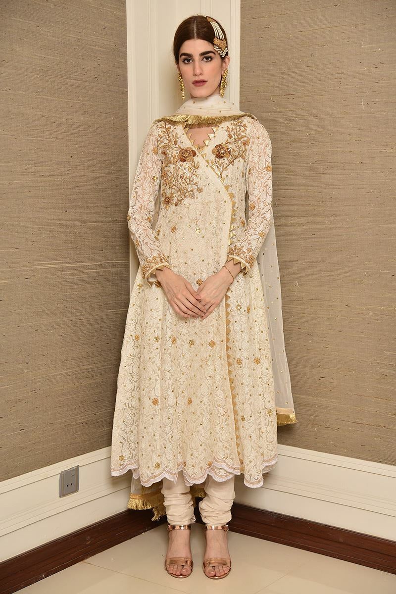 White Attire Angarkha and Dupatta With Pants
