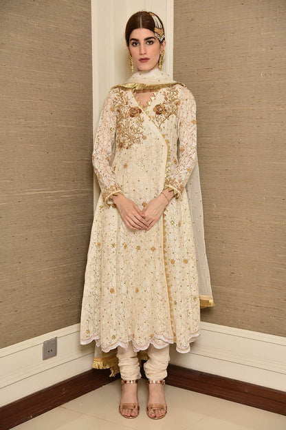 White Attire Angarkha and Dupatta With Pants