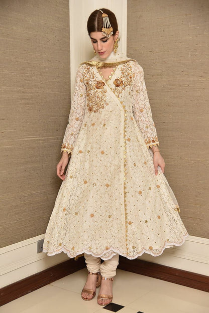 White Attire Angarkha and Dupatta With Pants