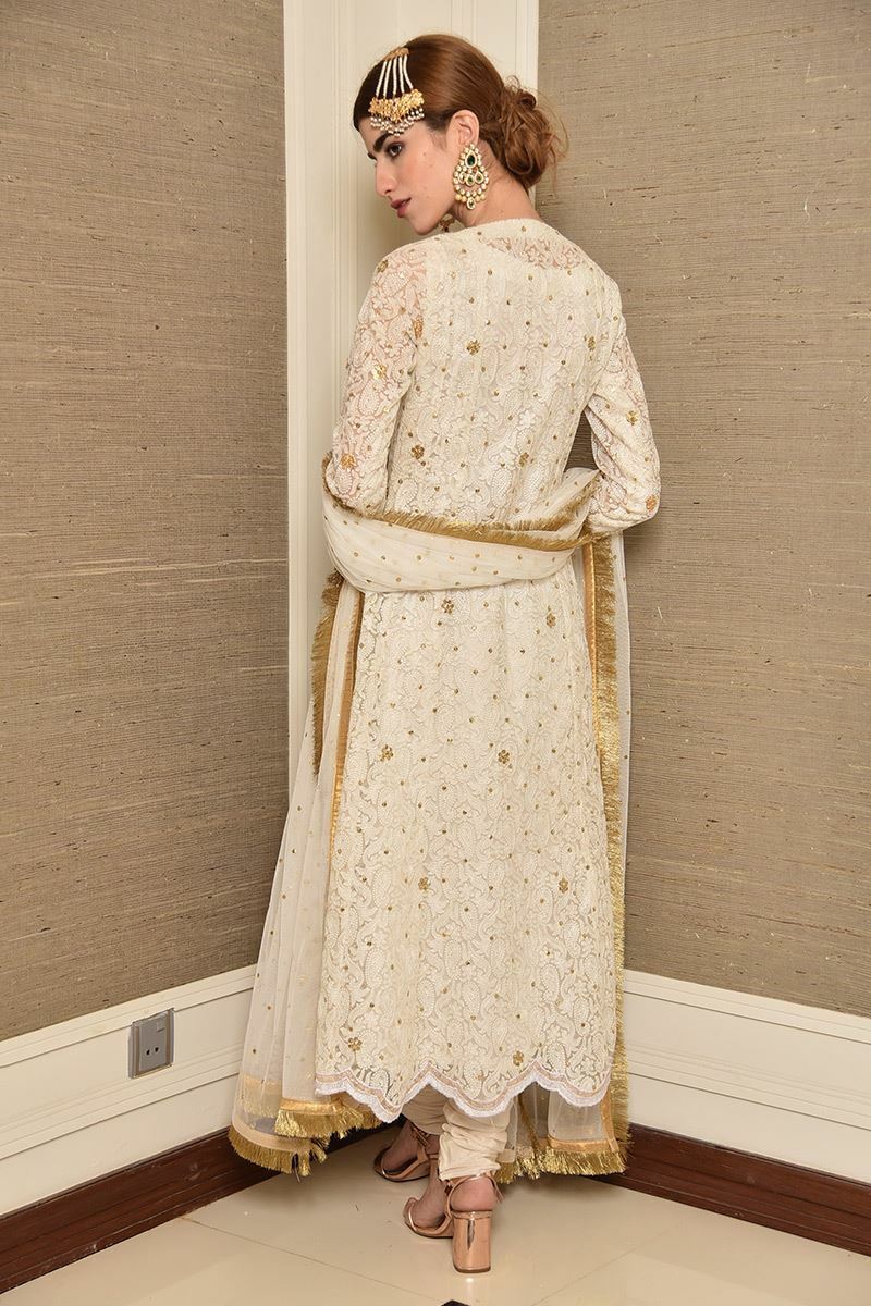 White Attire Angarkha and Dupatta With Pants