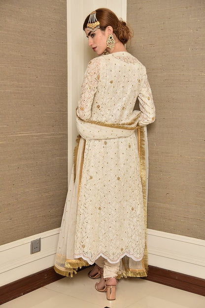 White Attire Angarkha and Dupatta With Pants