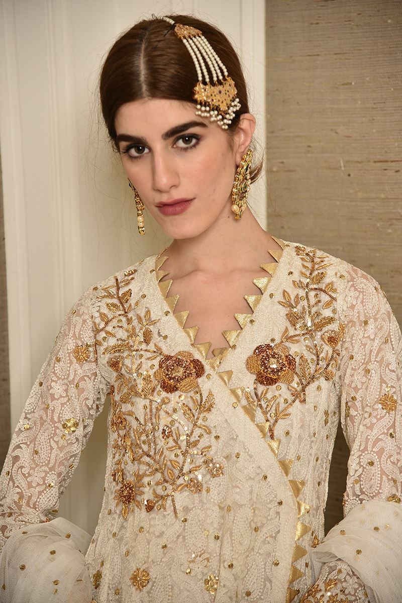 White Attire Angarkha and Dupatta With Pants
