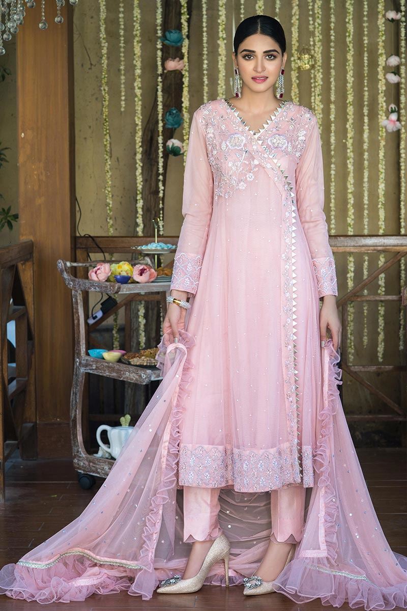 Powder Pink Angarkha and Dupatta