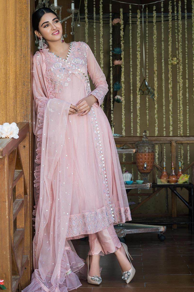Powder Pink Angarkha and Dupatta