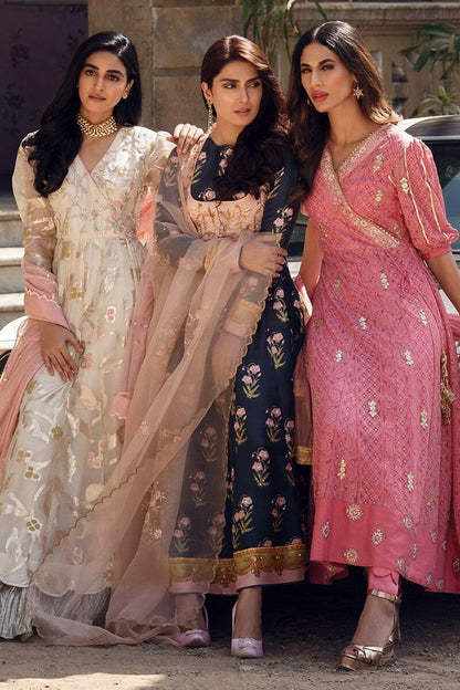Floral White Anarkali and Dupatta With Pants