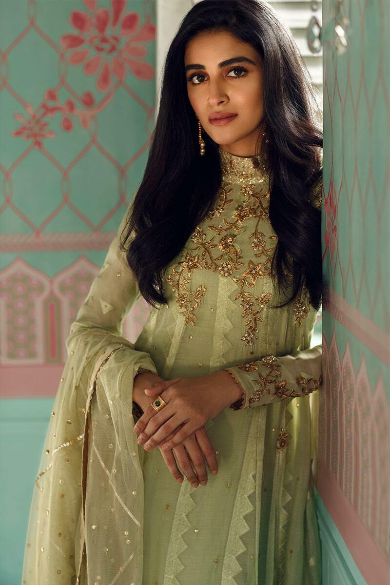 Floral mesh Kalidaar and Dupatta With Pants