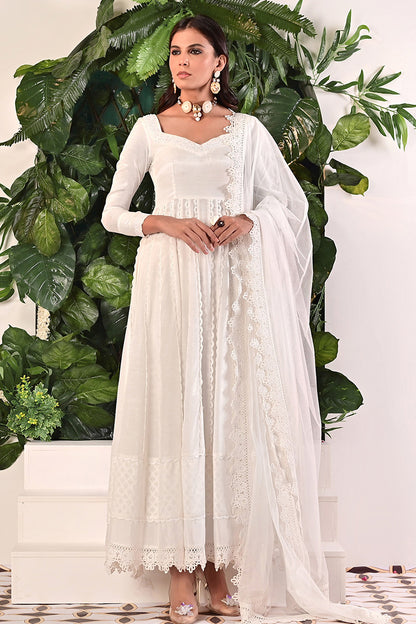 Whisper white Kalidaar and Dupatta With Pants