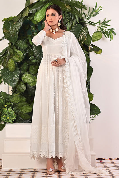 Whisper white Kalidaar and Dupatta With Pants