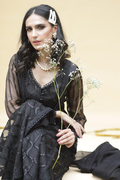 Black array Angarkha and Dupatta With Pants