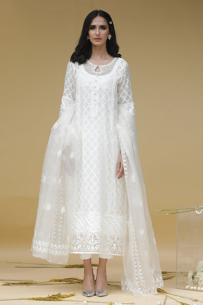 White shadow Shirt and Dupatta With Pants