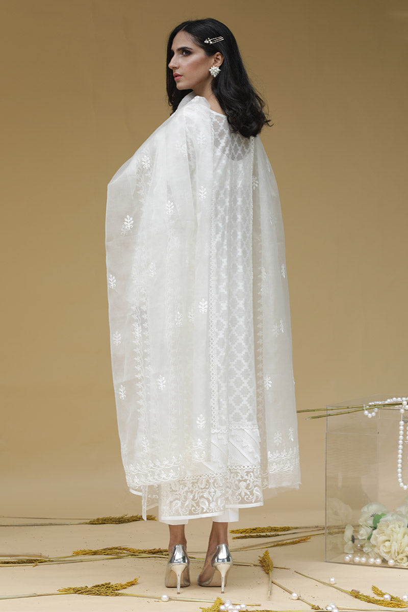 White shadow Shirt and Dupatta With Pants