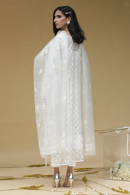 White shadow Shirt and Dupatta With Pants
