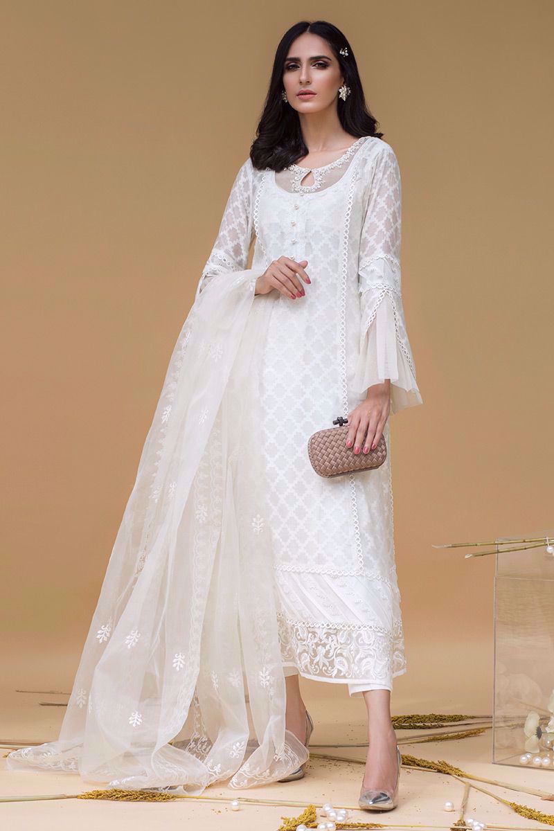 White shadow Shirt and Dupatta With Pants