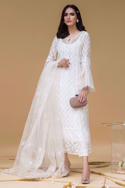 White shadow Shirt and Dupatta With Pants
