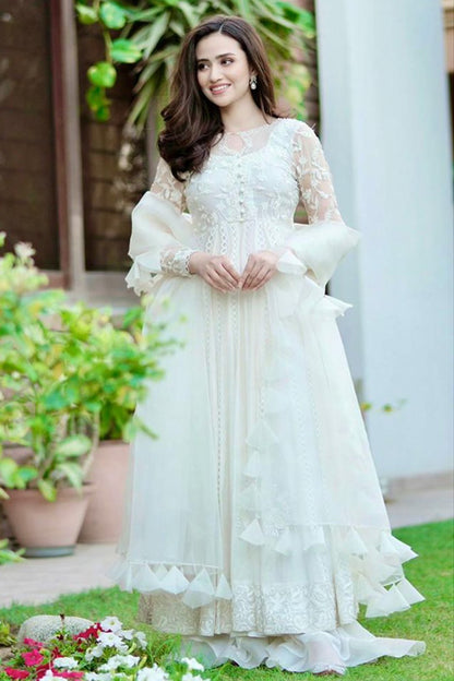 MORNING GLORY - Pearl White Kalidaar and Dupatta With Pants