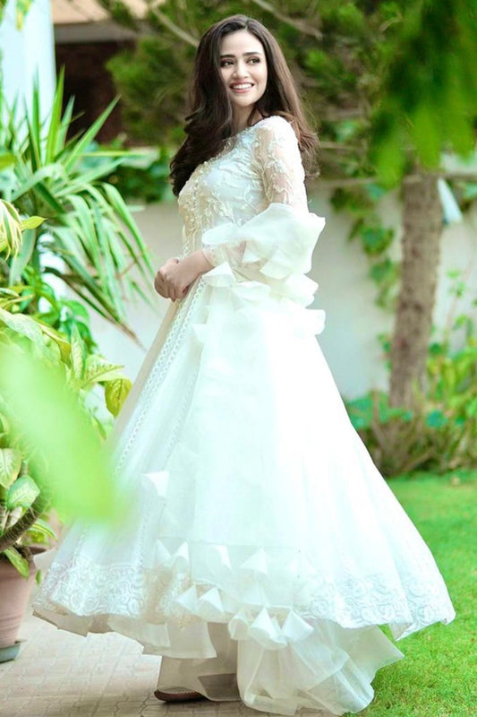 MORNING GLORY - Pearl White Kalidaar and Dupatta With Pants