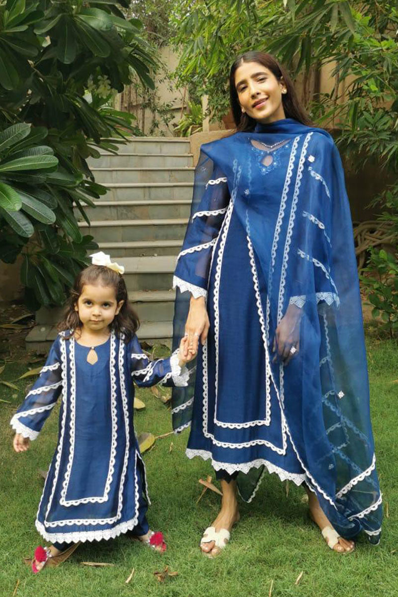 Cobalt Shadow Shirt and Dupatta With Pants