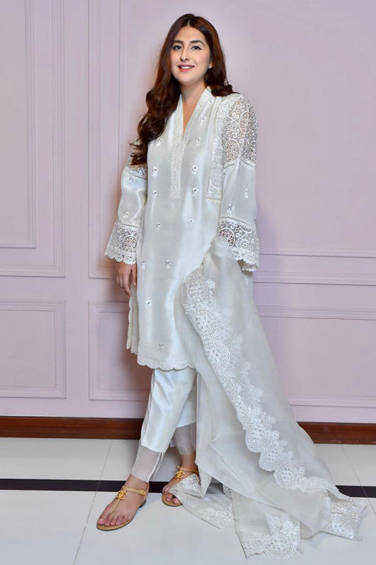 White Carnation Shirt and Dupatta With Pants