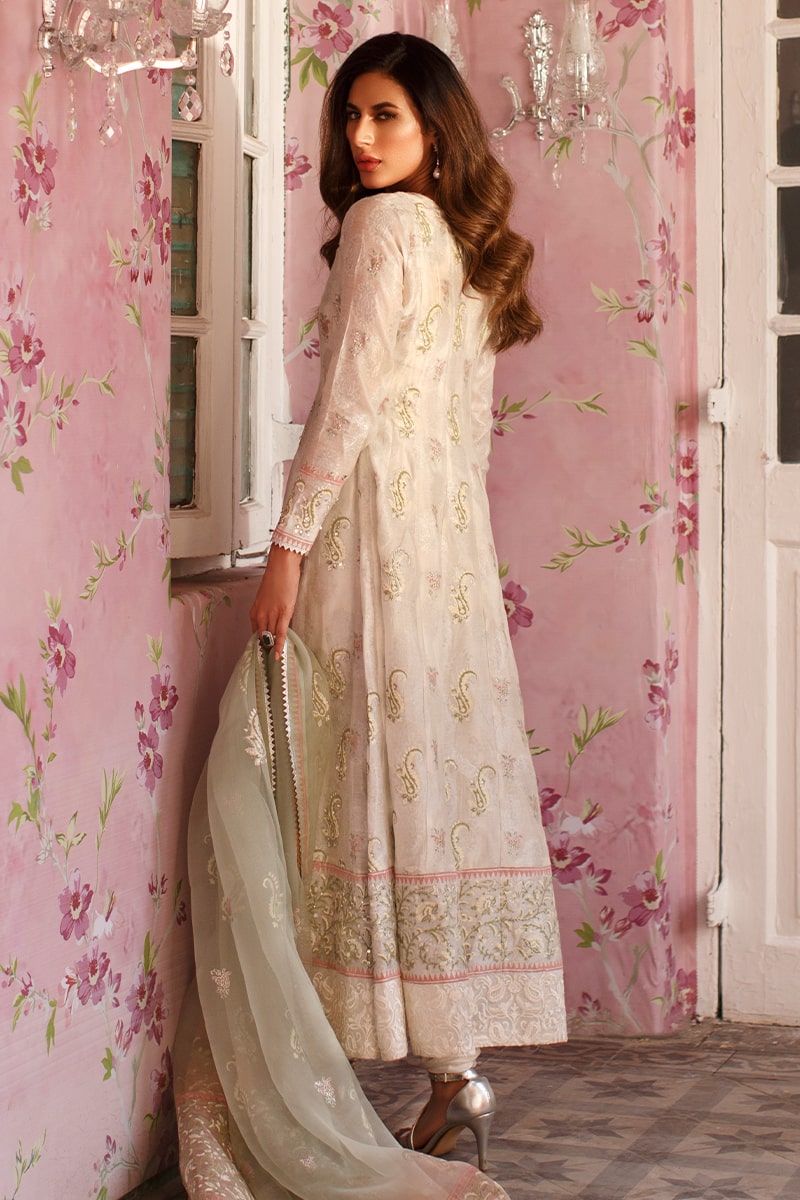 Floral azure Kalidaar and Dupatta With Pants