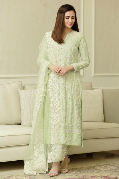 Green Bouquet Shirt and Dupatta With Pants
