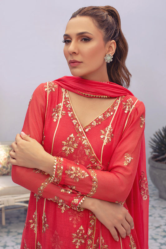 Fiery Red Kalidaar and Dupatta