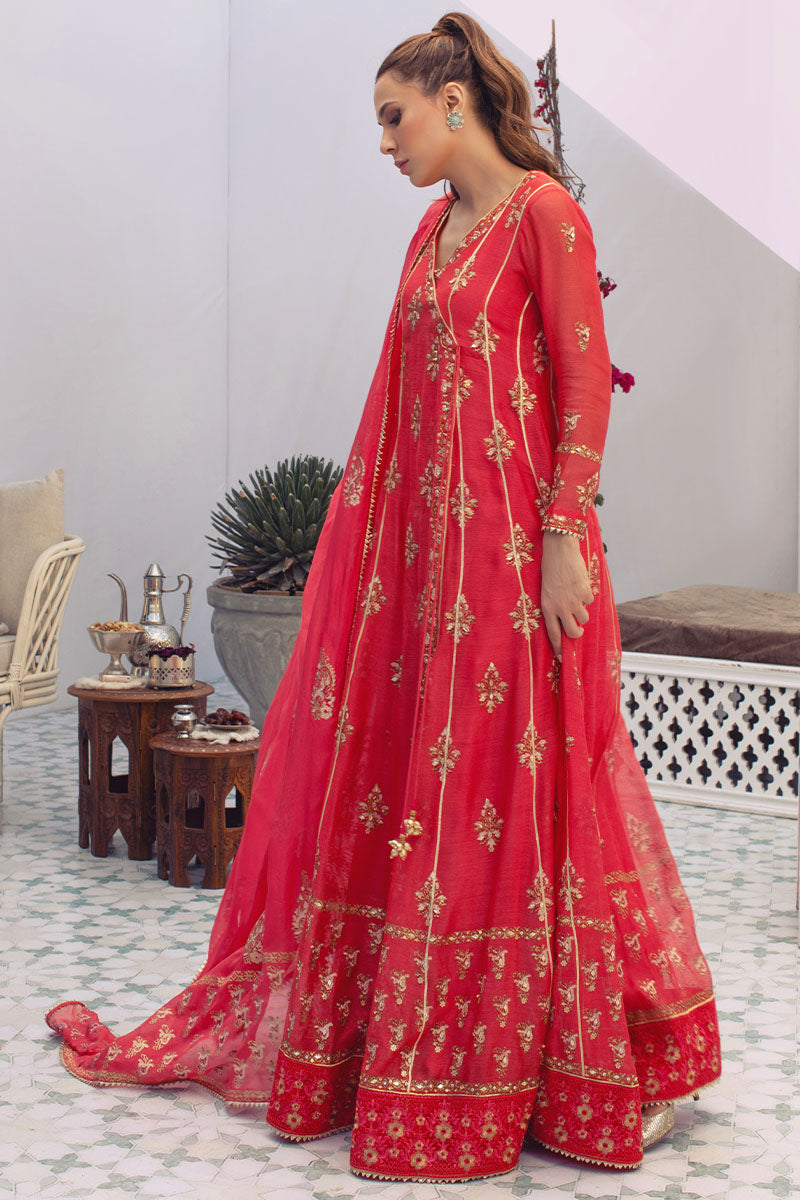 Fiery Red Kalidaar and Dupatta
