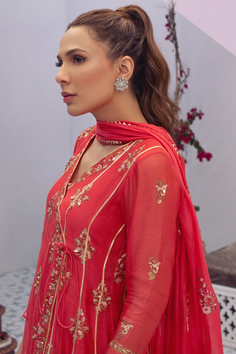 Fiery Red Kalidaar and Dupatta