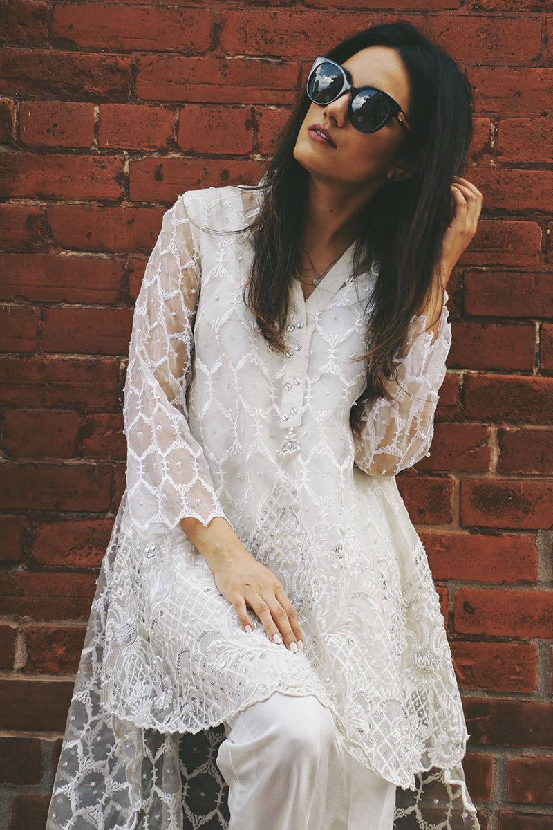 White organza high low