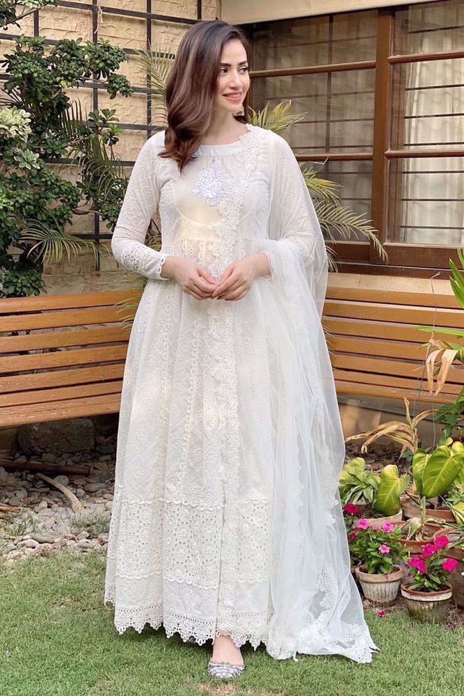Anarkali white frocks outlet