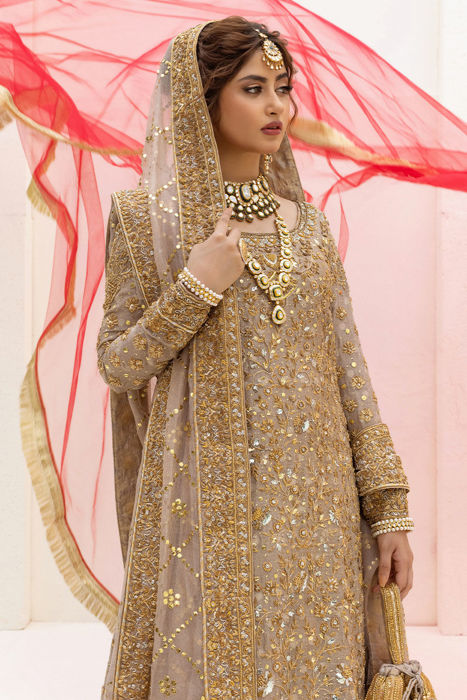 Pakistani Bridal Dress in Pink Gown and Dupatta Style